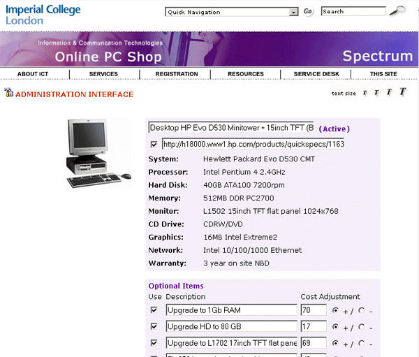 Imperial College PC Shop - Admin